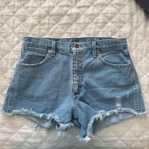 Wrangler Blue Frayed Jean Shorts